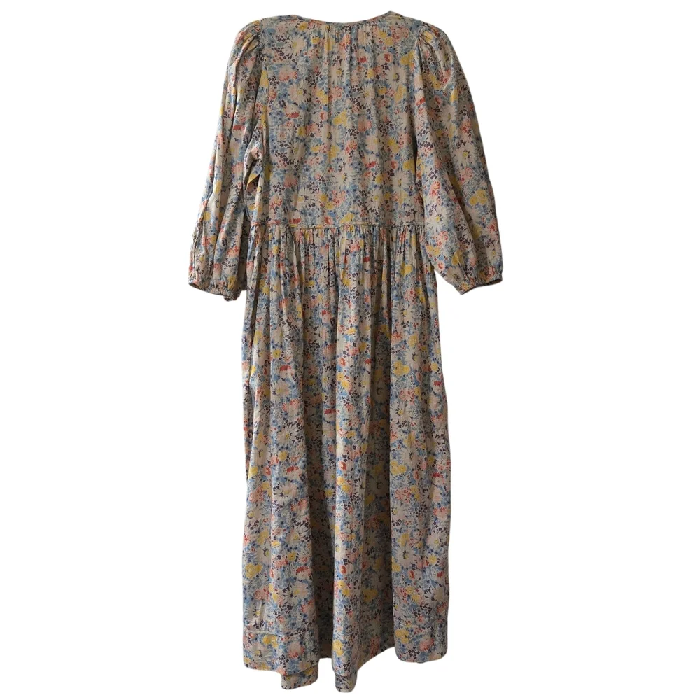 THE GREAT Floral Bonnet Midi Cotton Dress Spring Bloom Pockets Medium Like New